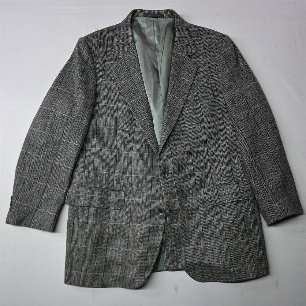 Vtg 40R Gray Herringbone Plaid Tweed USA Made Mens Blazer‎ Sport Coat Jacket